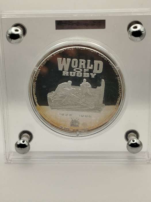 World of Rugby 1995  10 oz Fine Silver Coin (Proof, Colorized, Rugby World Cup)  RARE