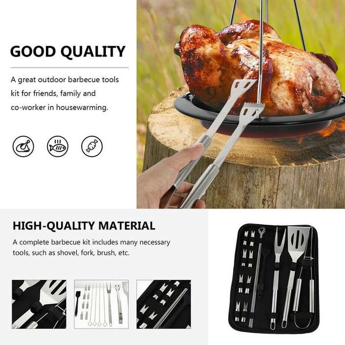 CAMPING BRAAI BBQ SET  STAINLESS STEEL  16 PCS