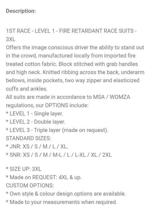 1strace race suit for racing car