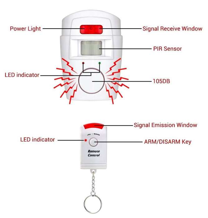 Motion Detector Sensor Security Alarm With Two Remotes