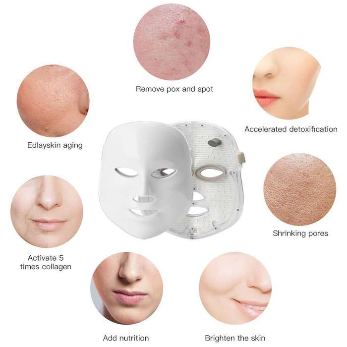 LED Face Mask Light Therapy, 7 LED Facial Skin Care Mask for All Skin Types