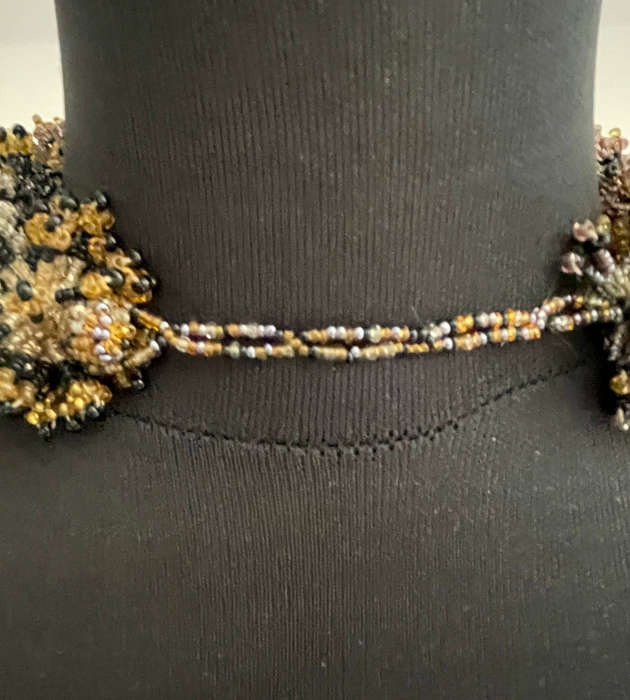 Statement Beaded Choker  Black, Gunmetal Gray, Amber Yellow  161g  Fits Neck up to 43cm