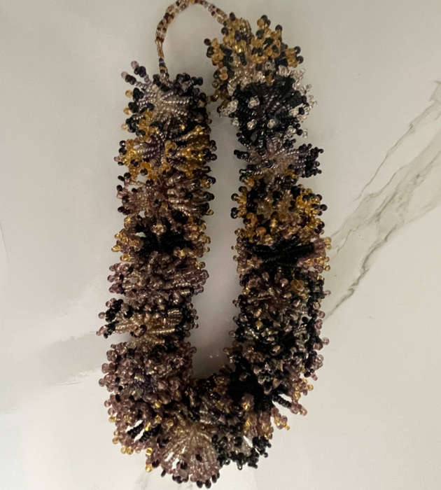 Statement Beaded Choker  Black, Gunmetal Gray, Amber Yellow  161g  Fits Neck up to 43cm