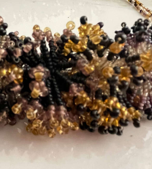 Statement Beaded Choker  Black, Gunmetal Gray, Amber Yellow  161g  Fits Neck up to 43cm