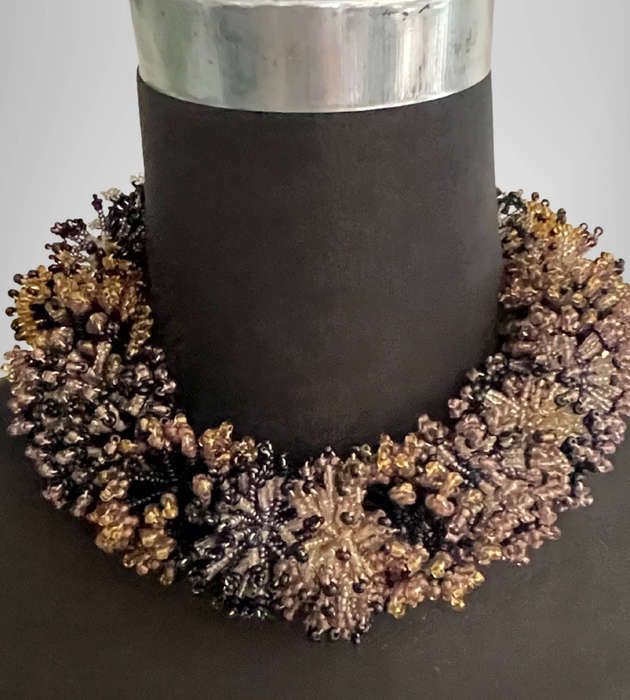 Statement Beaded Choker  Black, Gunmetal Gray, Amber Yellow  161g  Fits Neck up to 43cm