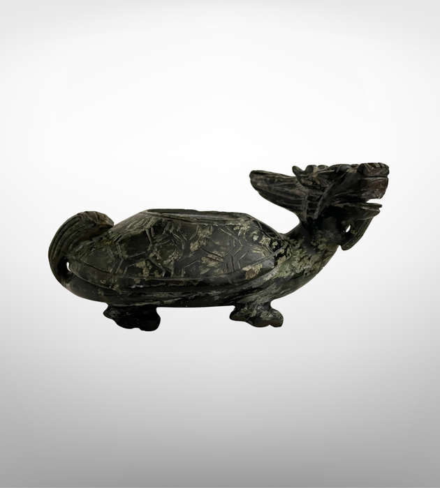 Vintage Hand-Carved Serpentine Incense Burner  Foo Dog & Turtle Design  - Repaired