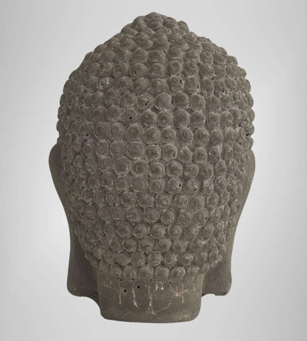 Heavy Cement Buddha Head Statue  175mm  Unpainted Vintage Look  Minor Wear