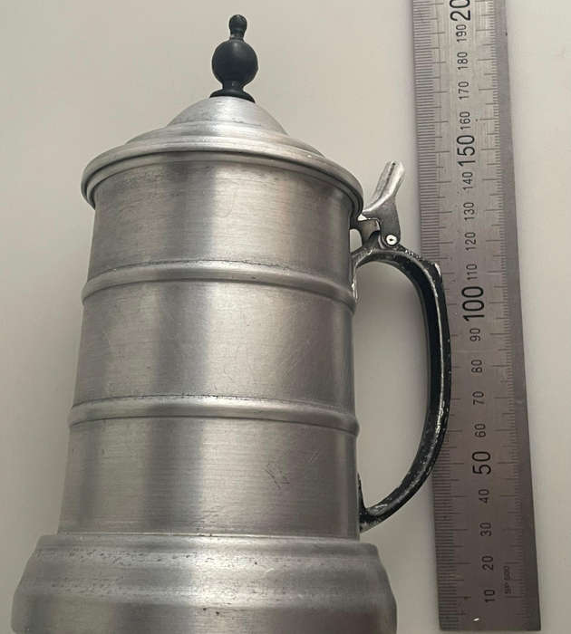 4-Piece Vintage 1970s German Style Beer Stein Set  3x Lidded Aluminum Steins + 1x Jug