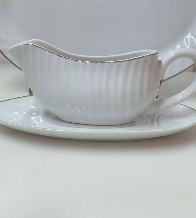 Rare 1960s Italian White & Gold Porcelain Serving Set by Bellini  Set of 5 + Crystal Fork