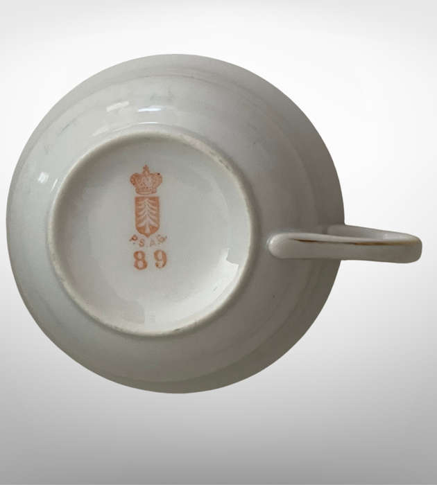 Antique PSAG Schönwald Black & Orange Porcelain Cup & Saucer Set, 1911-1927, Gold Trim- German