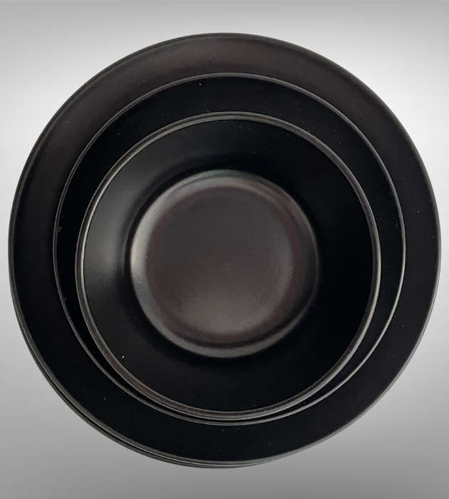8-Piece Black Part Dinner Service  3 Dinner Plates, 3 Side Plates, 2 Bowls  No Chips or Cracks