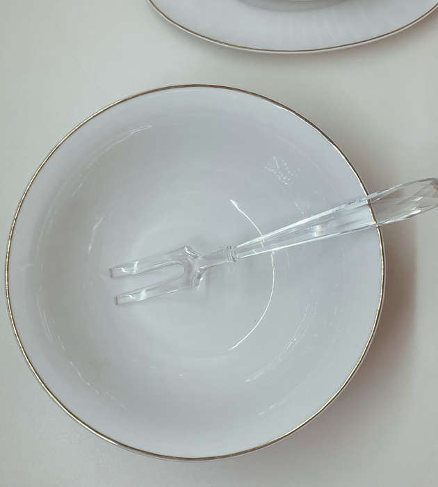 Rare 1960s Italian White & Gold Porcelain Serving Set by Bellini  Set of 5 + Crystal Fork