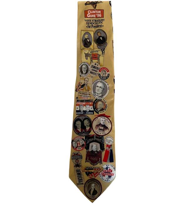 Vintage Museum Artifacts Democratic Presidential Campaign History Silk Men's Tie - Election Memorab