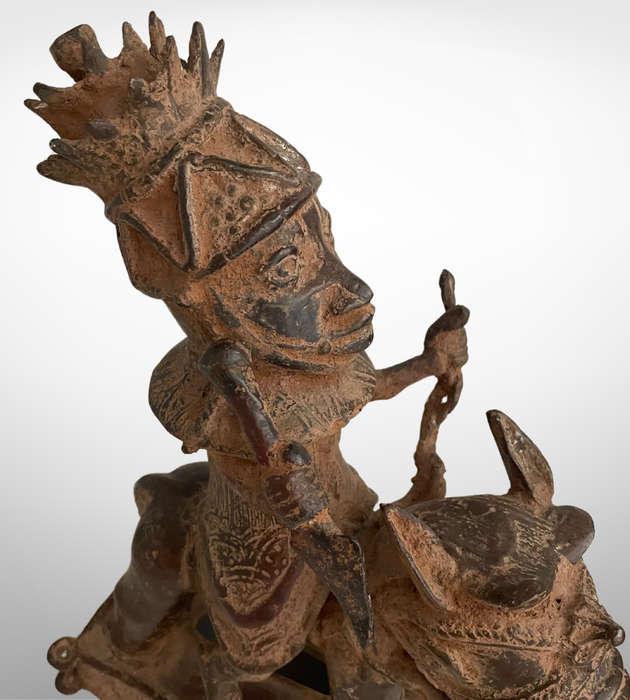 Rare Antique Benin Bronze Warrior on Horse | African Tribal Art | Cavalier Sculpture