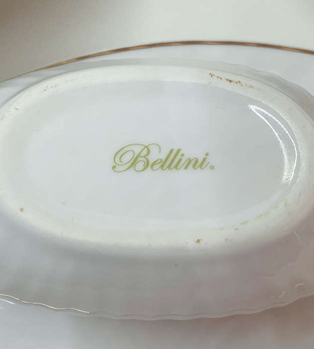 Rare 1960s Italian White & Gold Porcelain Serving Set by Bellini  Set of 5 + Crystal Fork