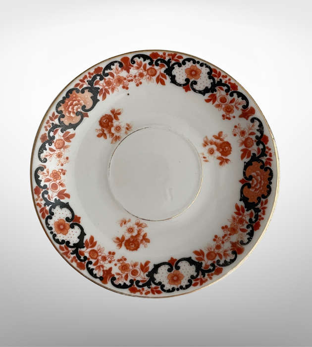 Antique PSAG Schönwald Black & Orange Porcelain Cup & Saucer Set, 1911-1927, Gold Trim- German