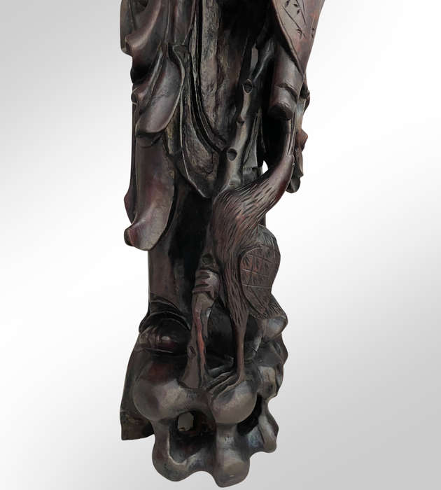 Large Antique Japan Meiji Period Ironwood Okimono Lamps (Set of 2)  Hand-Carved Shou Lao Statues