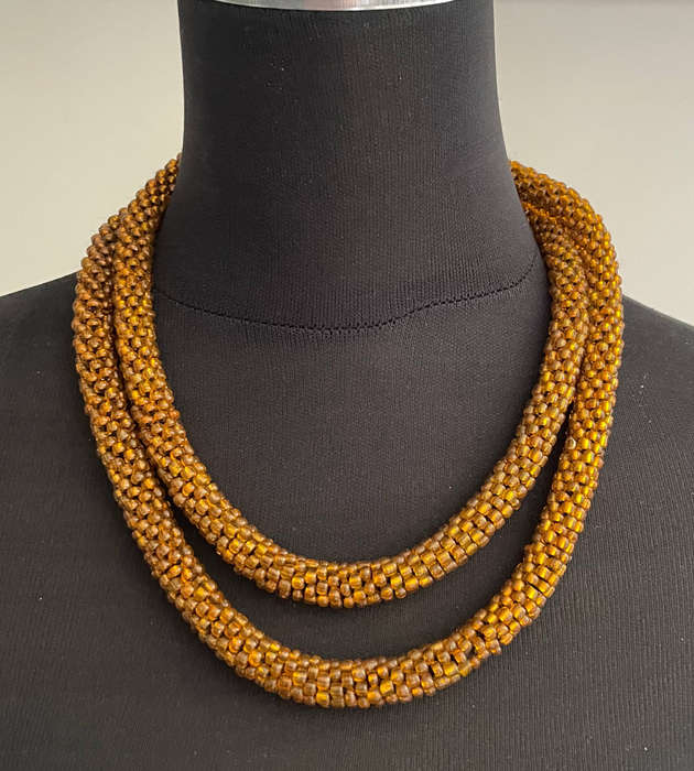 Original Abacus Amber Safari Glass Beaded Necklace  60cm Folded  134-140g  Clearance