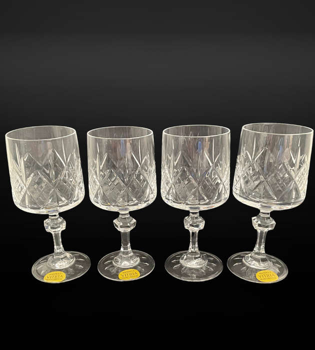 Set of 4 Vintage Vitria Handcut Lead Crystal Sherry Glasses  13cm High, Elegant Cordial Glasses
