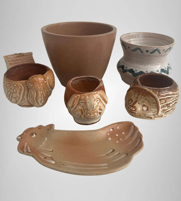 Lot of 7 Studio & Handmade Pottery Items  Sun Pot Succulent Planters