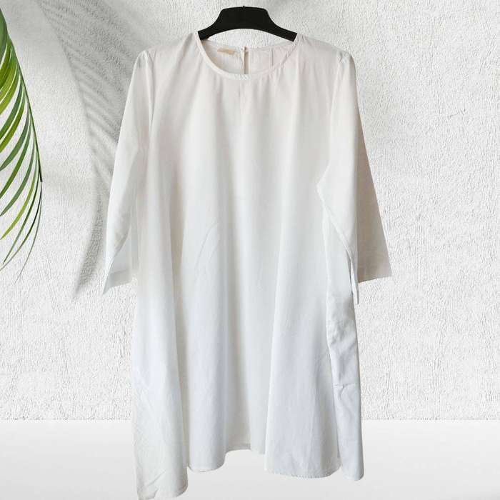 White A-Line Dress with Hidden Pockets  Cotton Linen Blend  Size XL (Fits SA 4446)