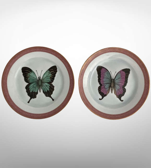 Set of 2 Hand-Painted Butterfly Side Plate Sized Wall Décor Plates by Daphne Karlson (2003)