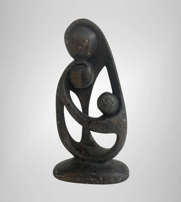 Vintage 1980s Shona Family Sculpture  Hand-Carved Serpentine Stone  Zimbabwe  20cm