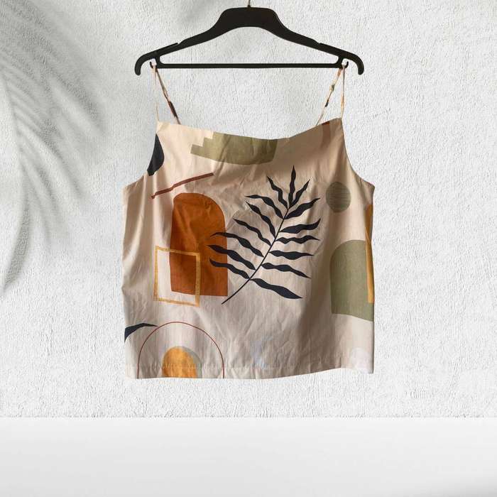 Abstract Print Cami Sleepwear Top  Cotton-Linen Blend  Size Large (Fits SA 3840)