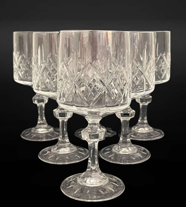 Set of 6 Vintage Vitria Handcut Lead Crystal Wine Glasses  Elegant 14.5cm High Goblets