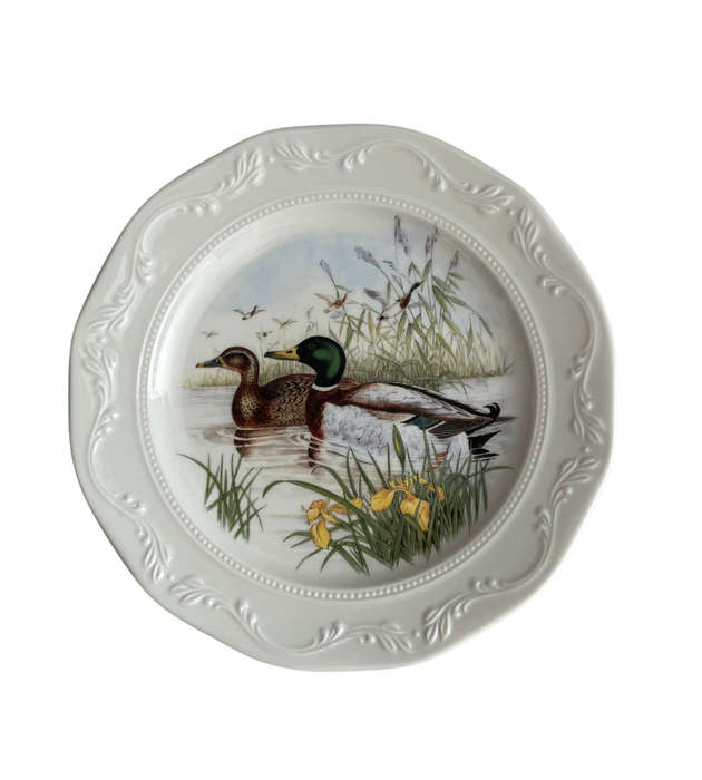 Vintage 1970s Huguenot Royale Mallard Ducks Rimmed Side Plate - 19.5 cm