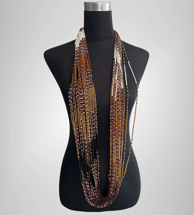 Original Abacus 24-Strand Traditional Zulu Hand-Beaded Necklace  299g  Amber, White, Brown