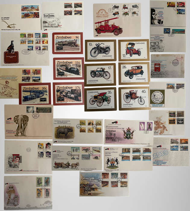 Zimbabwe First Day Covers & Postcards Lot (1983-1990)  19+Piece Collection | Steam, Motoring