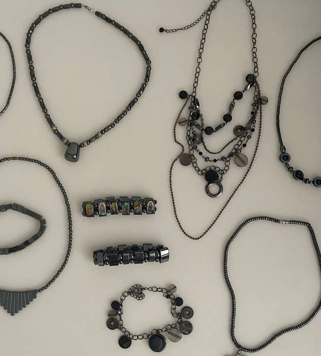 12-Piece Vintage Jewelry Set: Hematite Necklaces & Bracelets with Gunmetal Accents