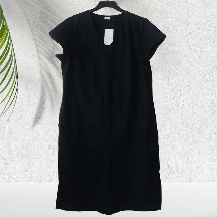 Black Cotton-Linen Maxi Sleepwear Dress with Side Slits & Pockets  Size Large (Fits SA 4042)  R85