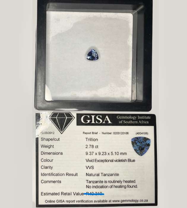 Trillion Cut 2.78ct Natural Tanzanite Gemstone GISA Certified
