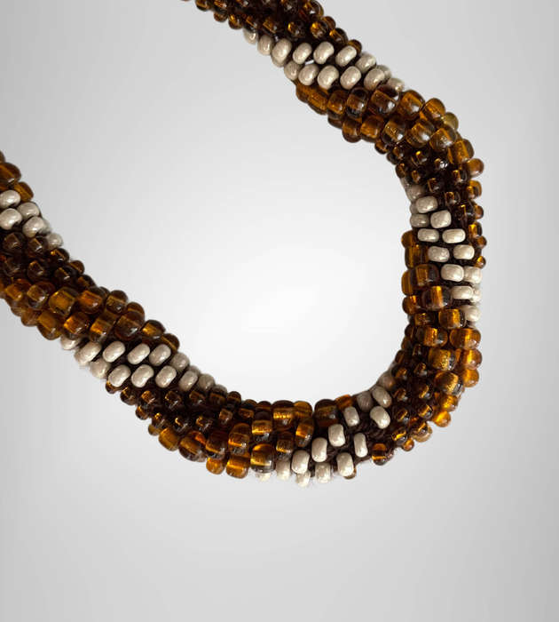 Original Abacus Yellow Amber, Dark Brown & Pearl White Twist Beaded Necklace  46cm  77g