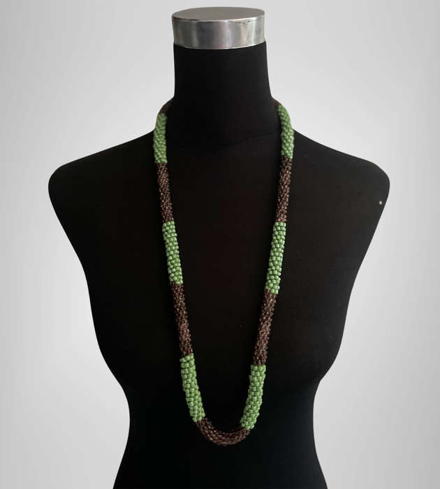 Original Abacus Beaded Necklace  Pearly Green & Transparent Purple  46cm Folded  102g  Clearance