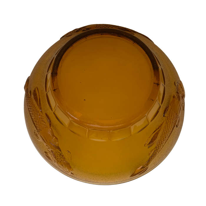 Large 26cm Amber Glass Salad Bowl with Koi Fish, Embossed, Amber Large Serving Bowl, Depression Glas