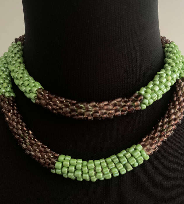 Original Abacus Beaded Necklace  Pearly Green & Transparent Purple  46cm Folded  102g  Clearance
