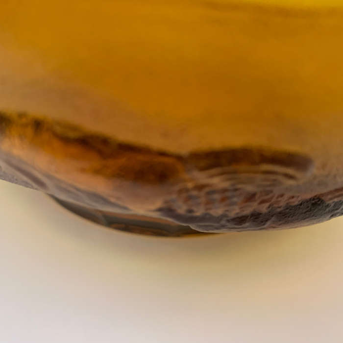 Large 26cm Amber Glass Salad Bowl with Koi Fish, Embossed, Amber Large Serving Bowl, Depression Glas