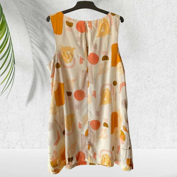 Abstract Print Sleeveless Dress with Front Pockets  Cotton Linen Blend  Size XXL (Fits SA 4446)