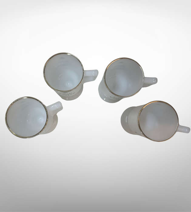 Set of 4 Vintage Bar Federal Glass Continental Cups  Irish Coffee, Milk Glass, 22kt Gold Rim