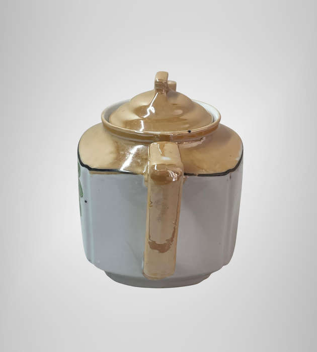 Vintage Mid-Century Peach Iridescent Lusterware Teapot  Floral Panel  Circa 1940s50s  Unmarked