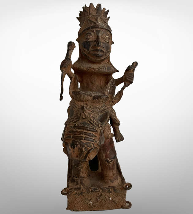 Rare Antique Benin Bronze Warrior on Horse | African Tribal Art | Cavalier Sculpture