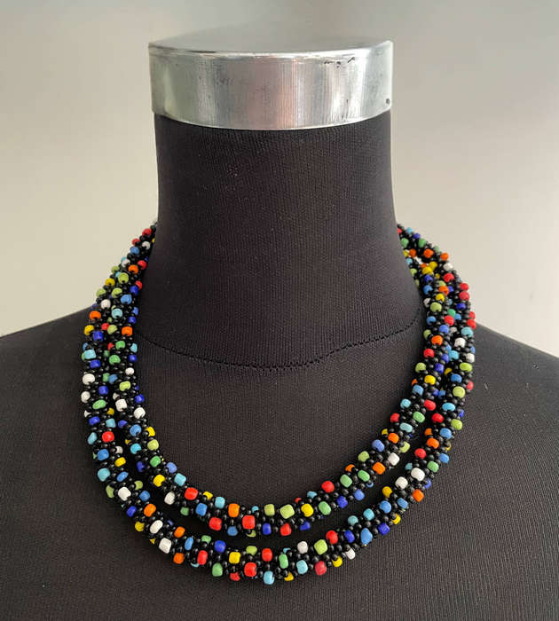Original Multicolor Abacus Beaded Necklace  Continuous Strand  50cm (Doubled)  61g
