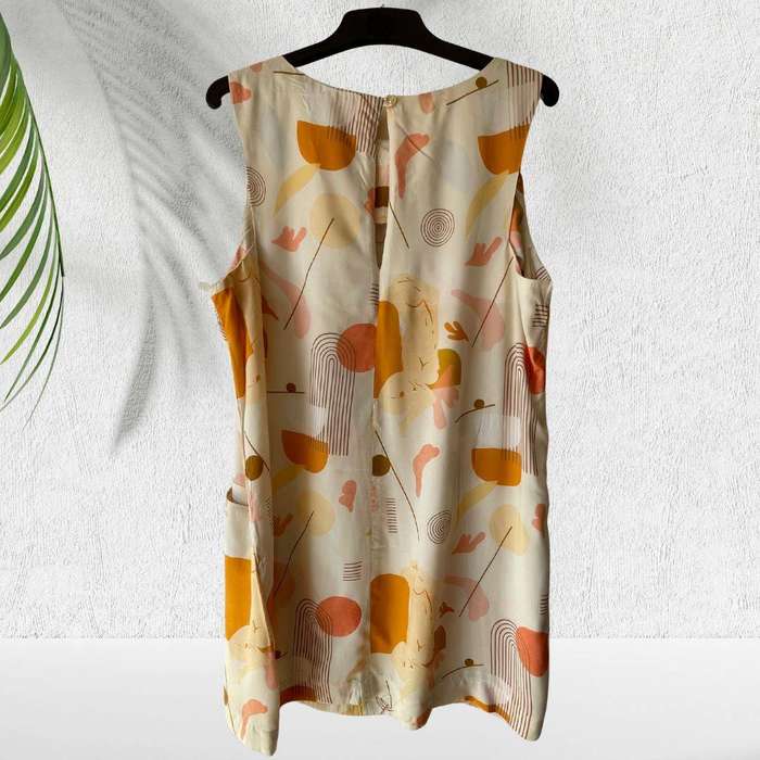 Abstract Print Sleeveless Dress with Pockets  Cotton Linen Blend  Size XL (Fits SA 4244)