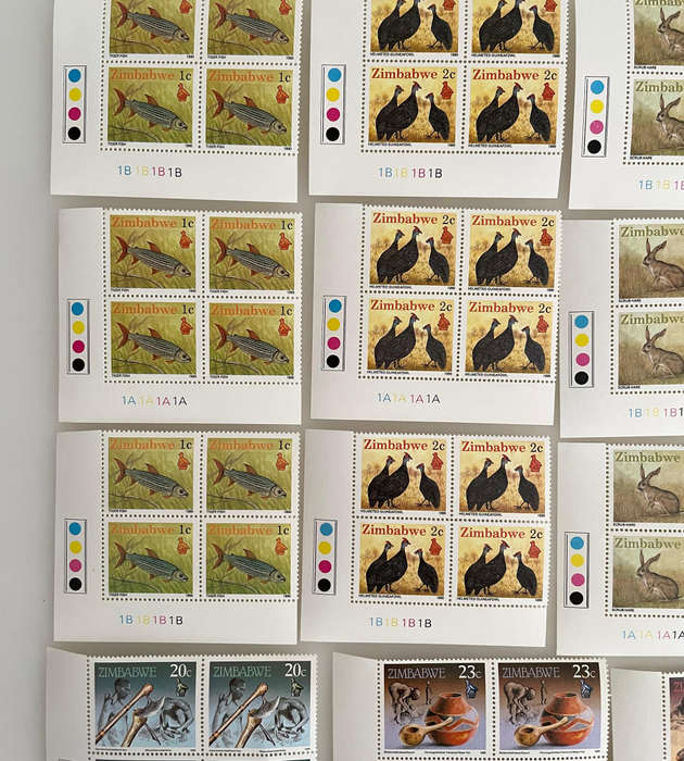1990 Zimbabwe Definitive Stamps  18 Denominations  Wildlife & Culture  216 MNH Blocks