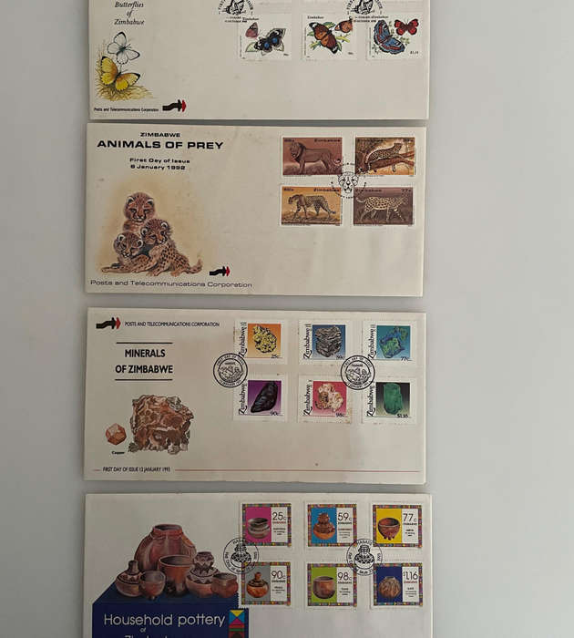 Lot of 32 Zimbabwe First Day Covers & 10 Postcards (19821993)  Wildlife, Olympics, Steam, Minerals