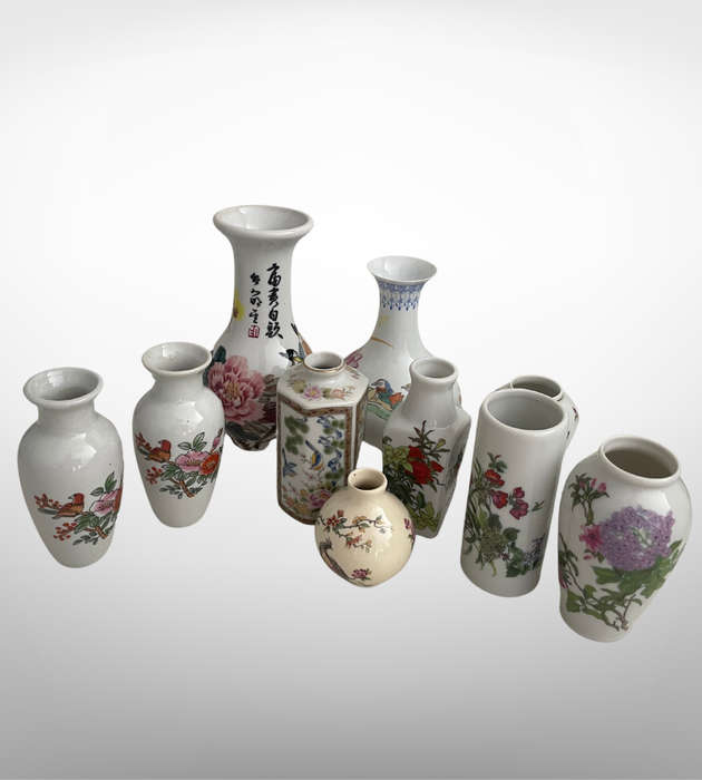 9-Piece Vintage Chinese Vase Collection (1980s-1990s)  Ceramic & Eggshell Porcelain