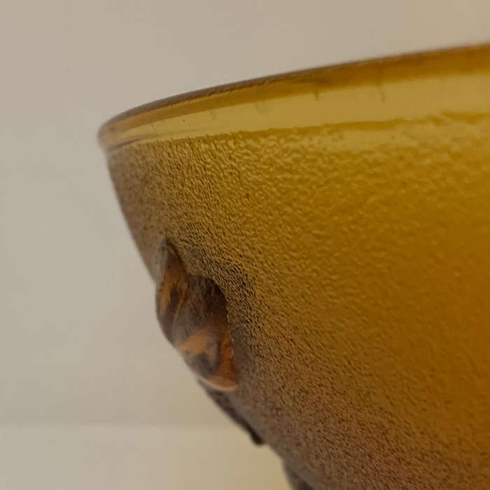 Large 26cm Amber Glass Salad Bowl with Koi Fish, Embossed, Amber Large Serving Bowl, Depression Glas